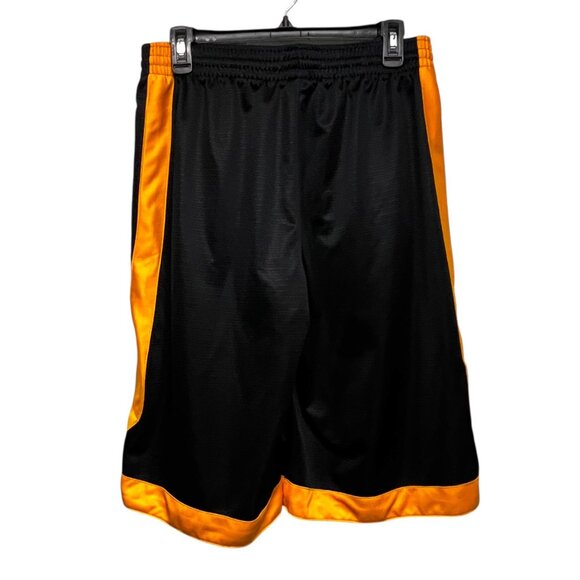 VTG Nike Basketball Shorts Mens M Black Baggy Shiny Satin Dazzle Y2K Gold Yellow - Picture 2 of 7